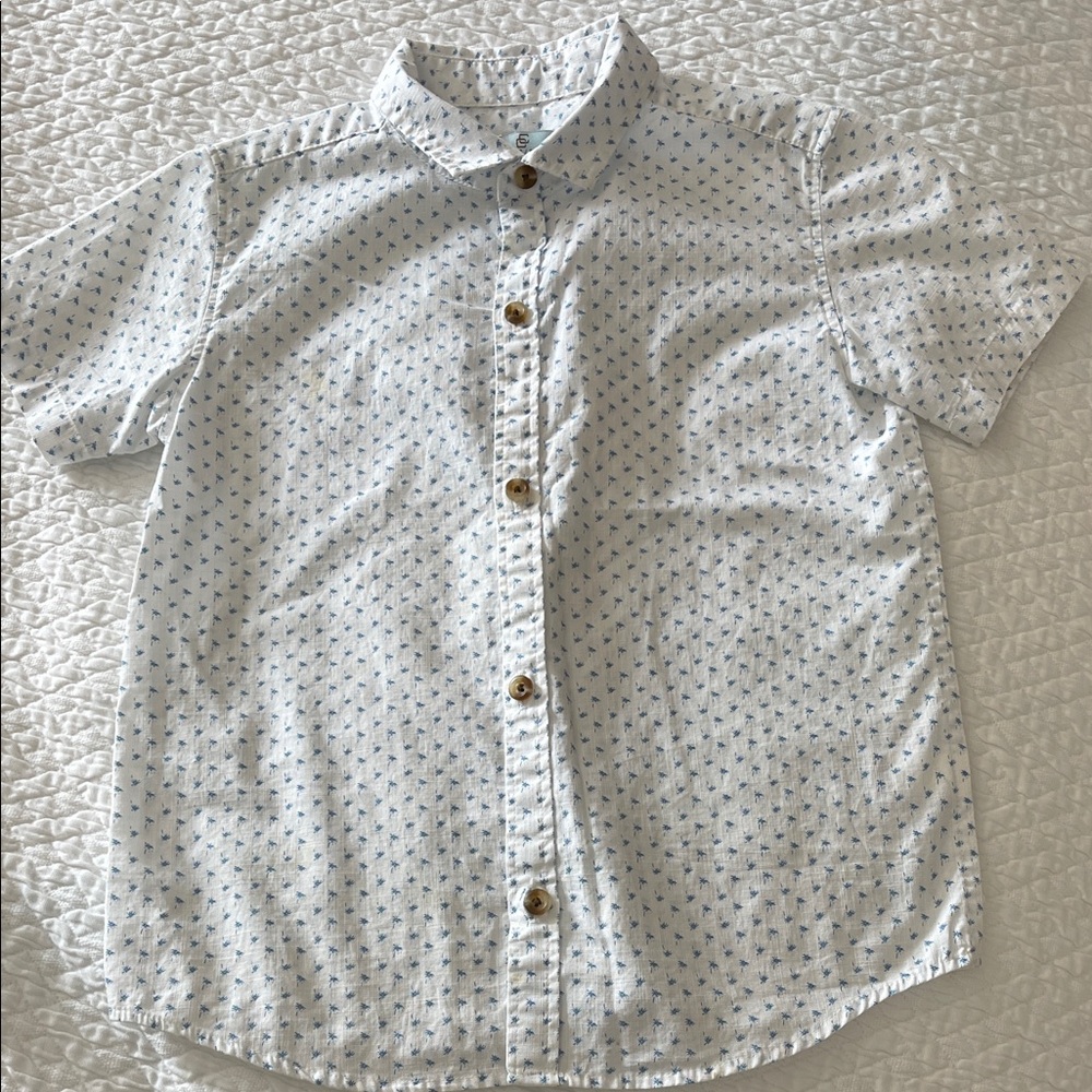 Class Club White Shirt with Blue Micro Palm Print